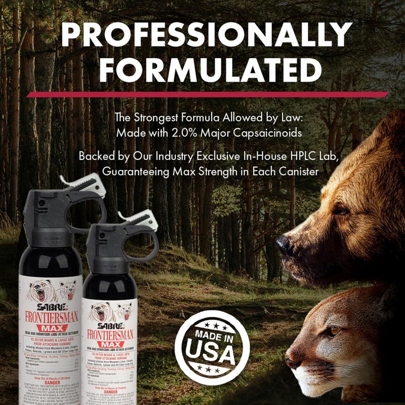sabre Frontiersman MAX Bear Spray – 40 ft Range, Maximum Strength, The Only EPA-Registered Spray for Bears & Mountain Lions, 7.9 oz, Glow Safety Clip, Outdoor Hiking & Camping Protection - Image 5